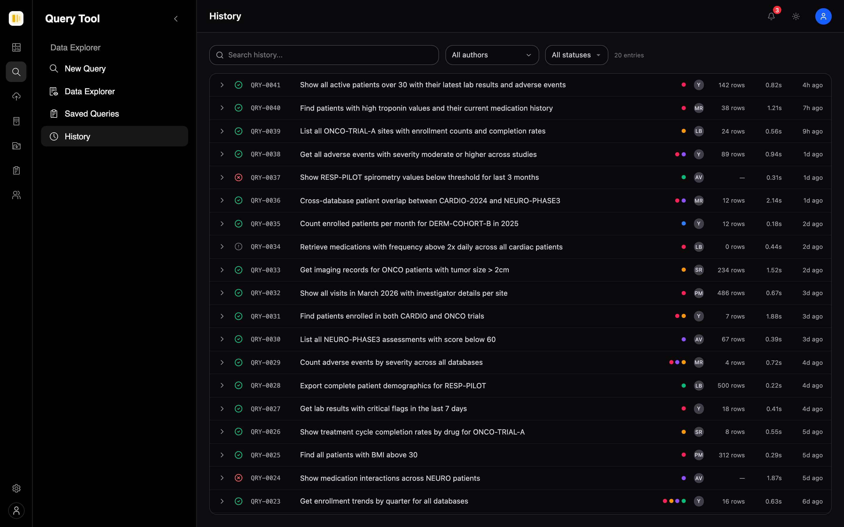 DataHealth — query-history